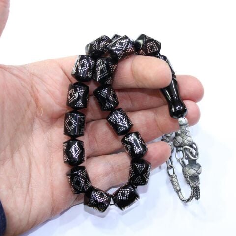 Papyon İşlemeli Maskot Oltu Taşı Tespih 12*15 (mm)