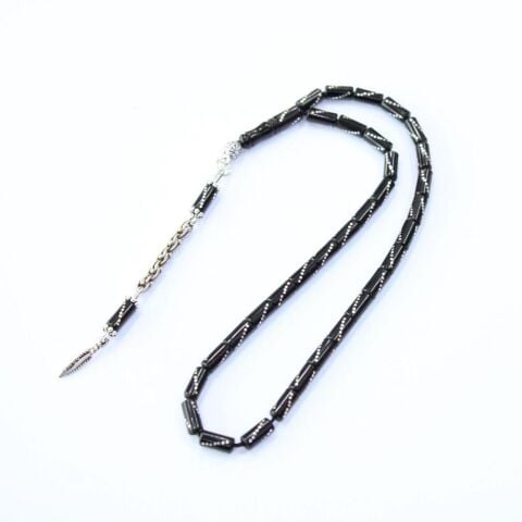 Burgu İşlemeli Kesme Oltu Taşı Tespih 4*8 (mm)