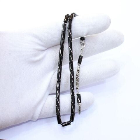 Burgu İşlemeli Kesme Oltu Taşı Tespih 4*8 (mm)