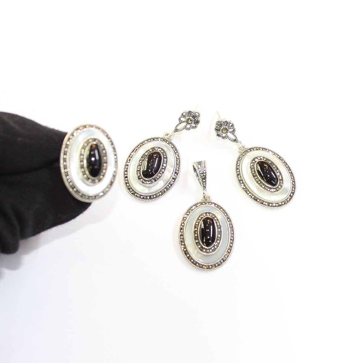 Sedef & Oltu Taşlı Markazit Üçlü Set Model - 15