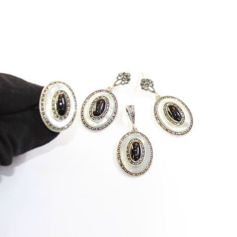 Sedef & Oltu Taşlı Markazit Üçlü Set Model - 15
