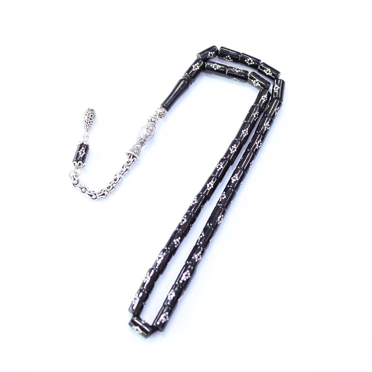 Baklava İşlemeli Kesme Oltu Taşı Tespih 5*8 (mm)