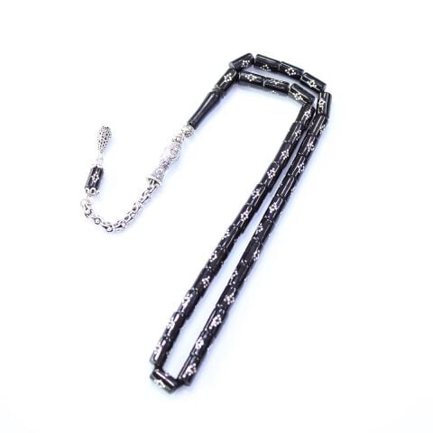 Baklava İşlemeli Kesme Oltu Taşı Tespih 5*8 (mm)