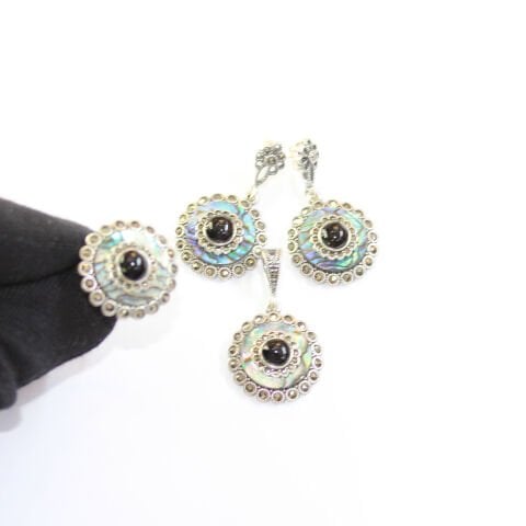 Sedef & Oltu Taşlı Markazit Üçlü Set Model - 16