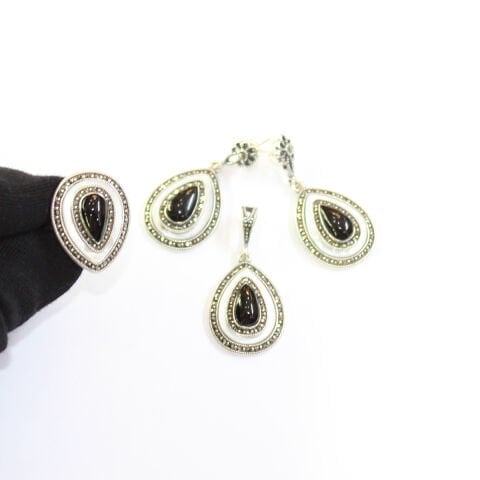 Sedef & Oltu Taşlı Markazit Üçlü Set Model - 17