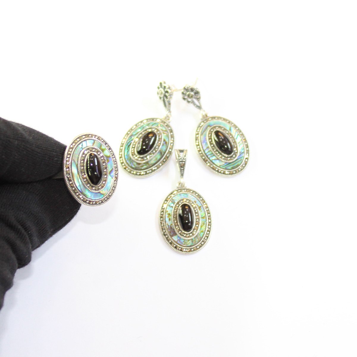 Sedef & Oltu Taşlı Markazit Üçlü Set Model - 18