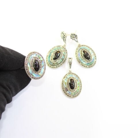 Sedef & Oltu Taşlı Markazit Üçlü Set Model - 18