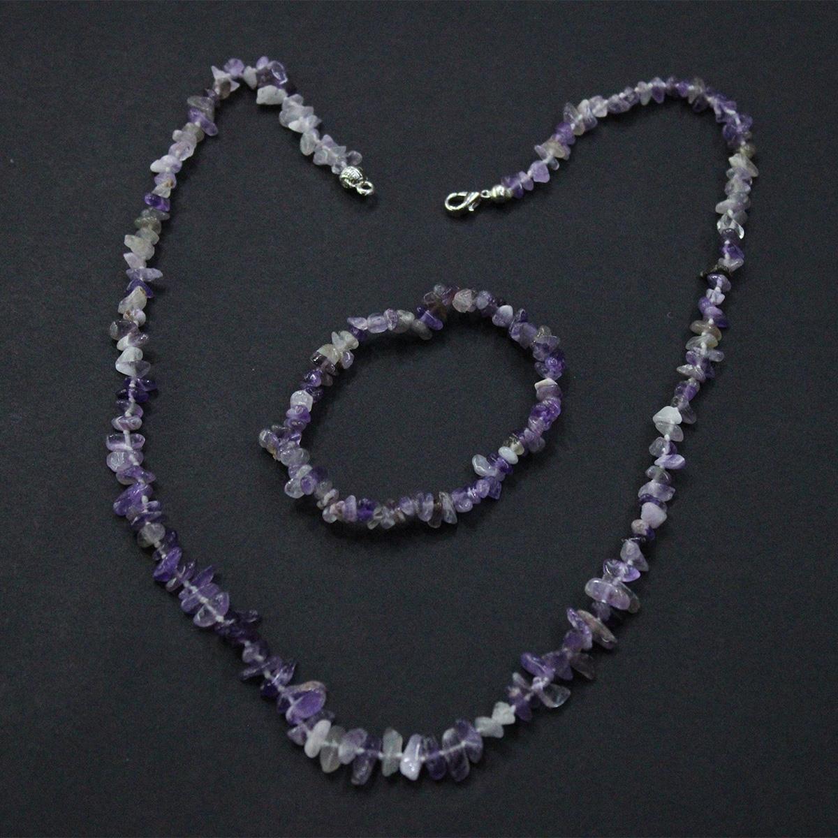 Ametist Kırık Taş Kolye & Bileklik Set