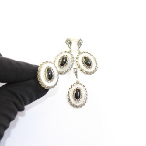 Sedef & Oltu Taşlı Markazit Üçlü Set Model - 19