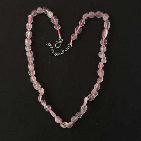 Pembe Kuvars Doğal Taş Kolye