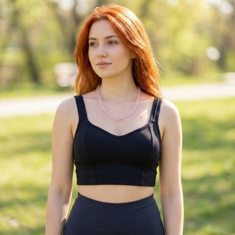 Pembe Kuvars Doğal Taş Kolye