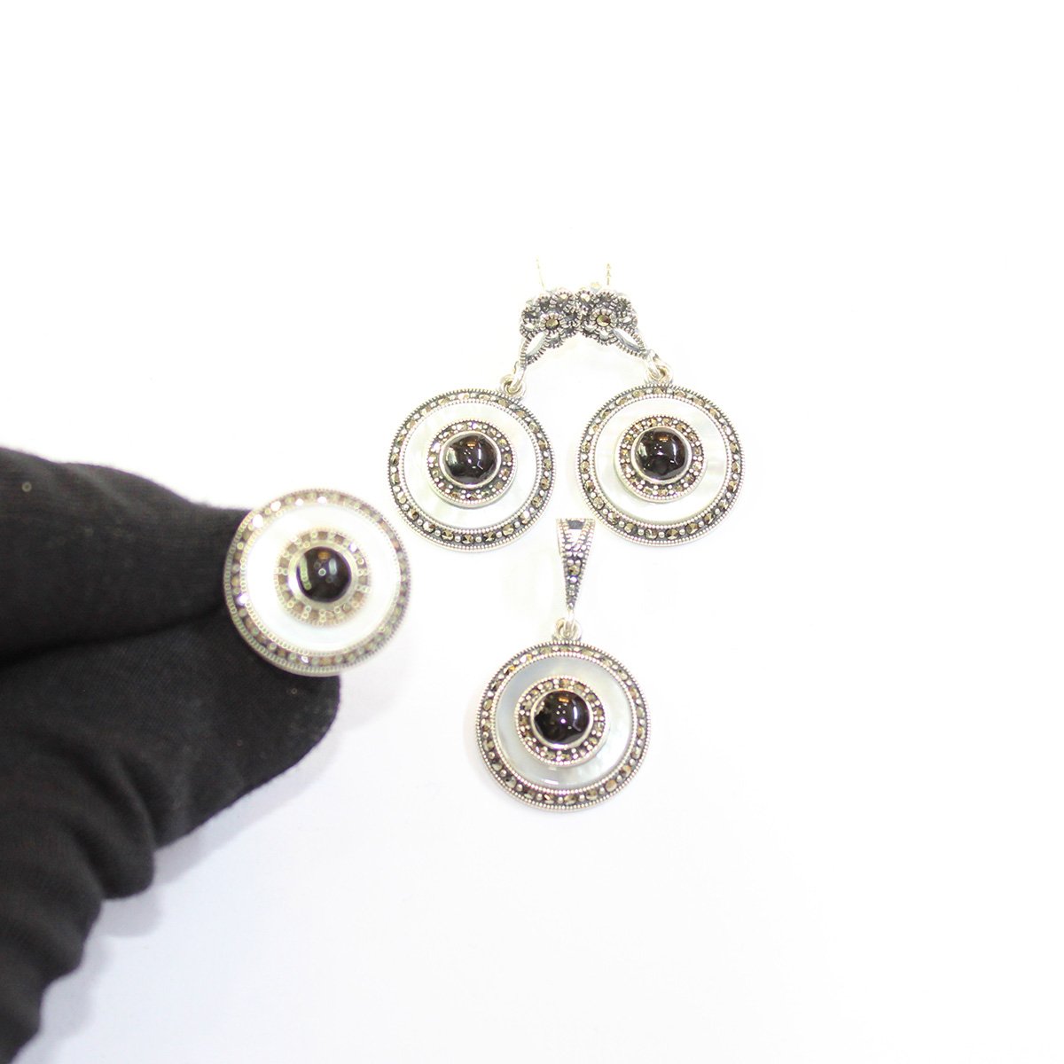 Sedef & Oltu Taşlı Markazit Üçlü Set Model - 21