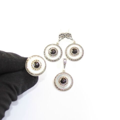 Sedef & Oltu Taşlı Markazit Üçlü Set Model - 21