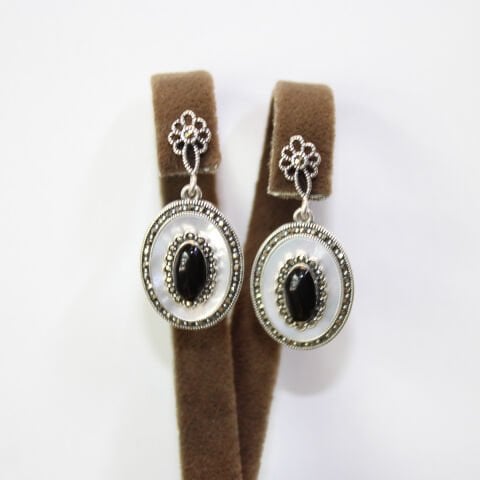 Gümüş Sedef & Markazit Oltu Taşı Küpe Model No -12