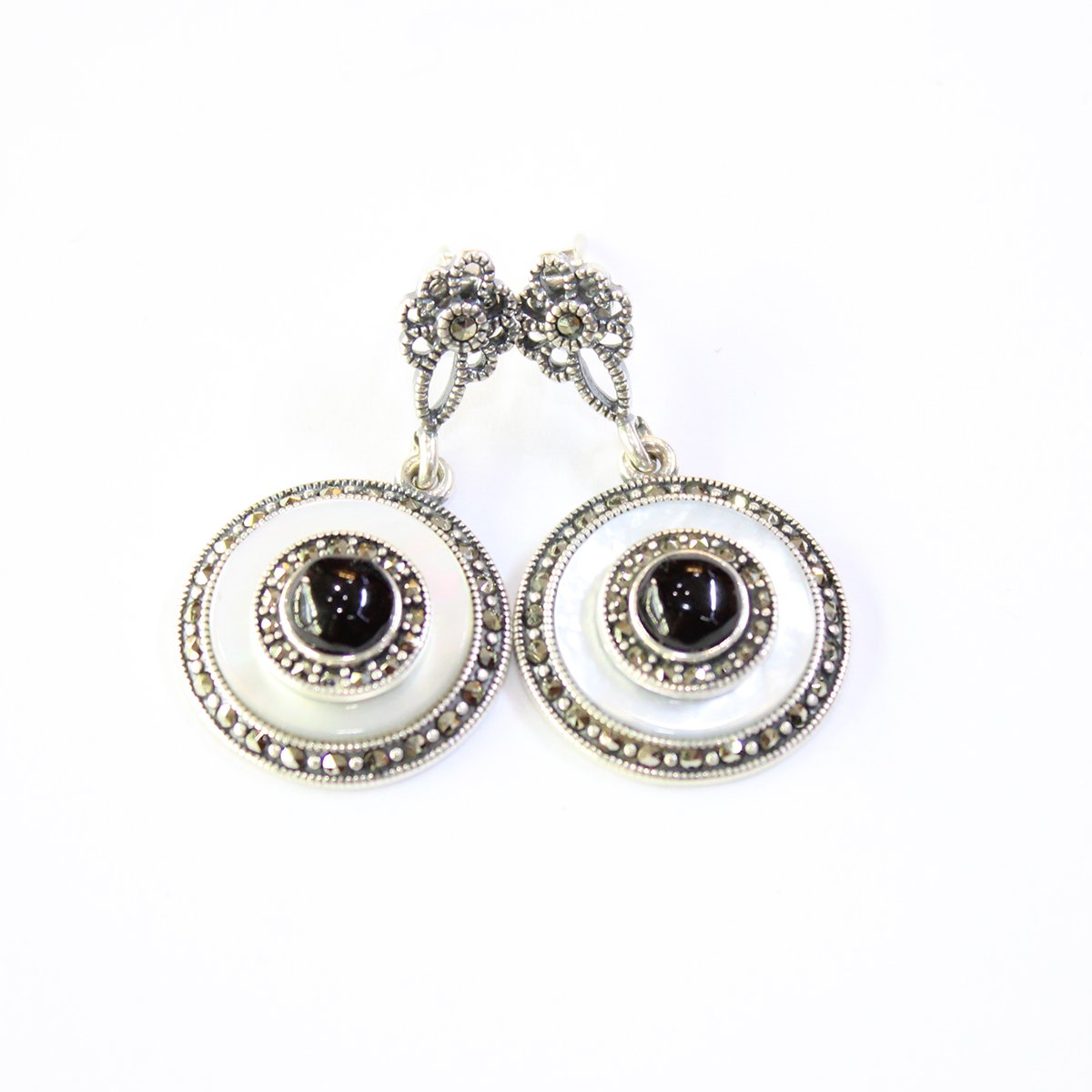 Gümüş Sedef & Markazit Oltu Taşı Küpe Model No -14