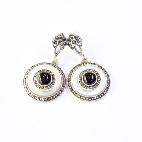 Gümüş Sedef & Markazit Oltu Taşı Küpe Model No -14