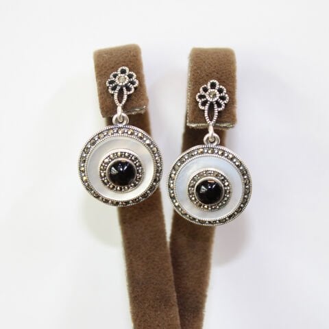 Gümüş Sedef & Markazit Oltu Taşı Küpe Model No -14