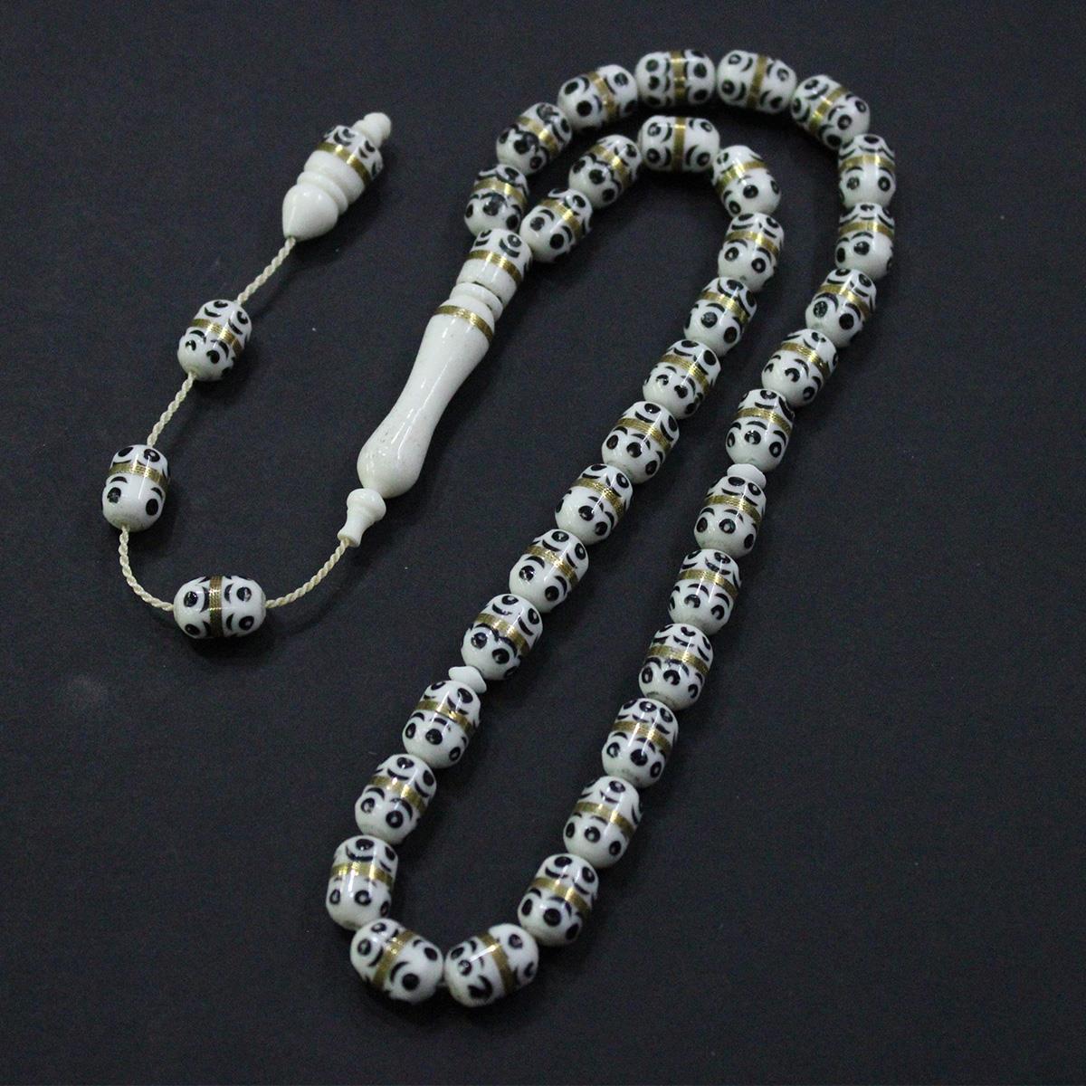 Siyah Prinç İşlemeli Deve Kemiği Tespih 8*12 (mm)