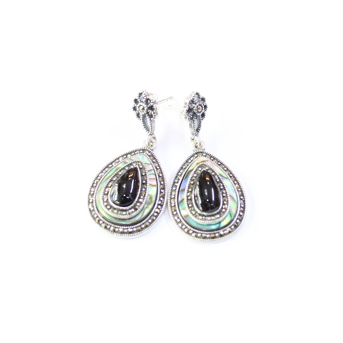 Gümüş Sedef & Markazit Oltu Taşı Küpe Model No -15