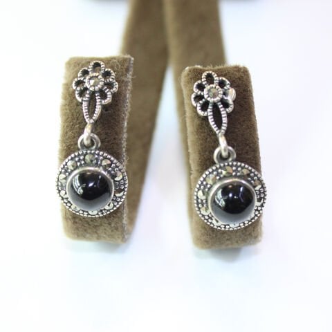 Gümüş Markazit Oltu Taşı Küpe Model No -16