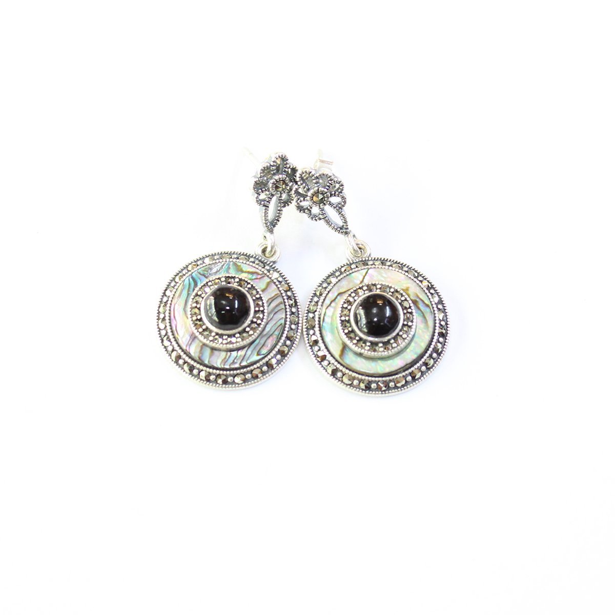 Gümüş Sedef & Markazit Oltu Taşı Küpe Model No -17