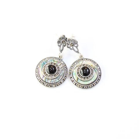 Gümüş Sedef & Markazit Oltu Taşı Küpe Model No -17