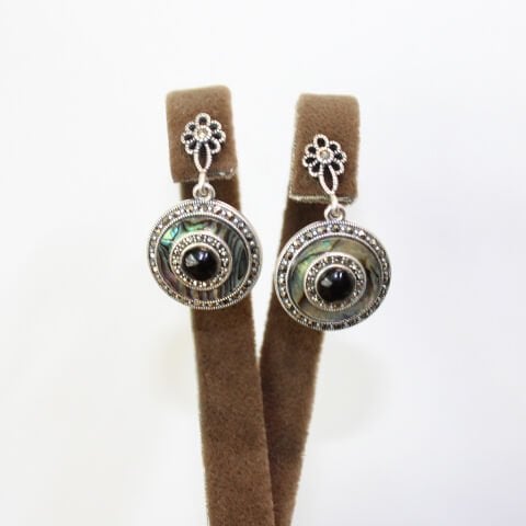 Gümüş Sedef & Markazit Oltu Taşı Küpe Model No -17