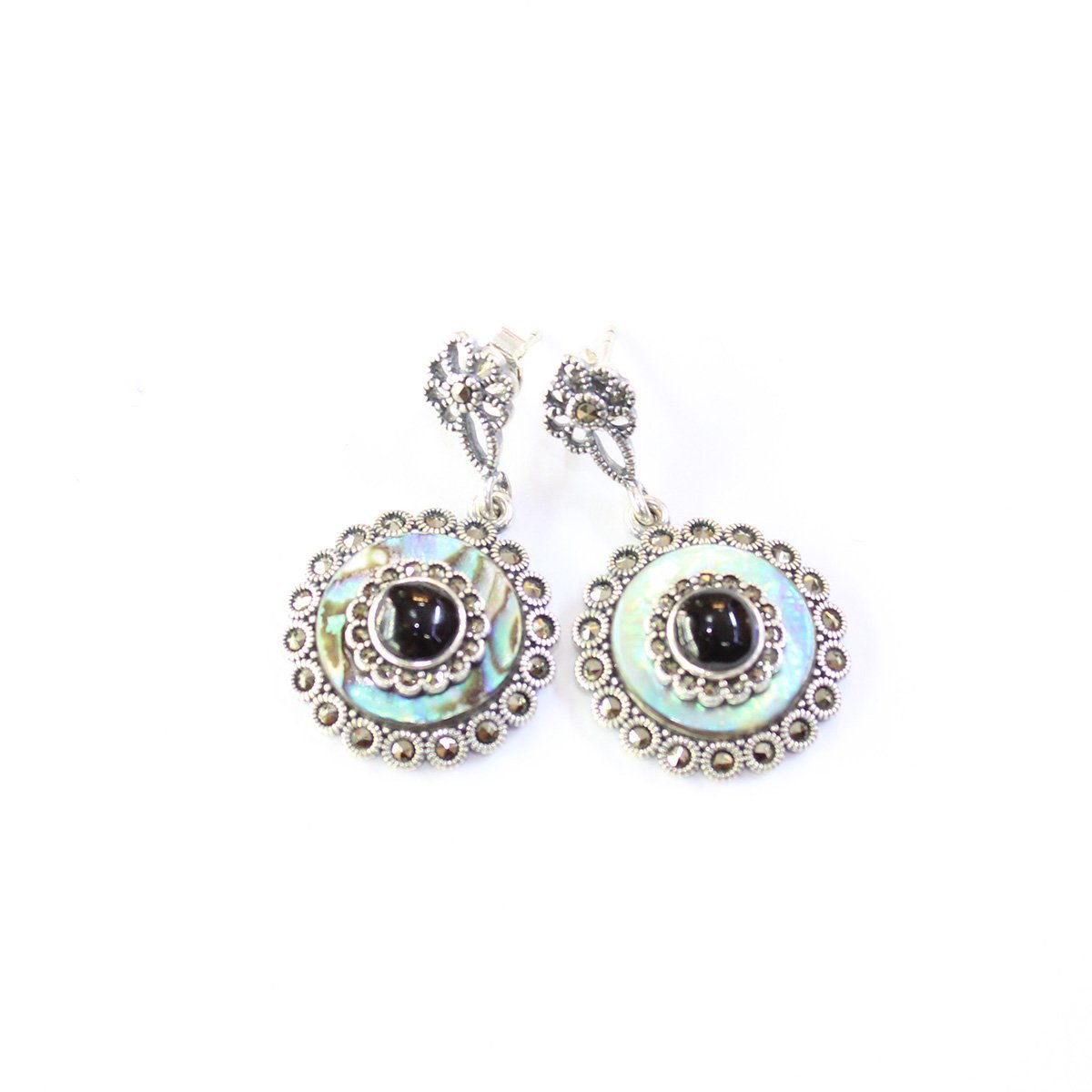 Gümüş Sedef & Markazit Oltu Taşı Küpe Model No -18