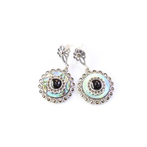 Gümüş Sedef & Markazit Oltu Taşı Küpe Model No -18