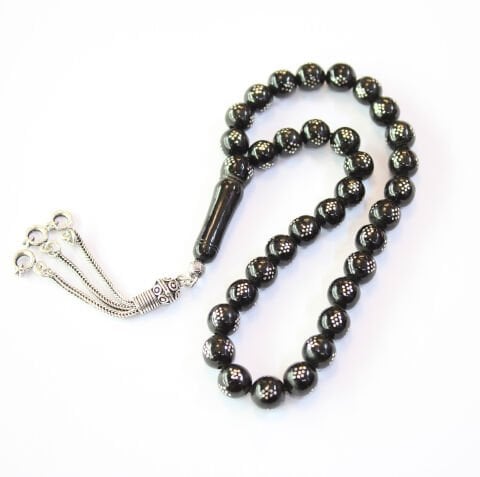 Baklava İşlemeli Oltu Taşı Küre Tespih 7,5 (mm)