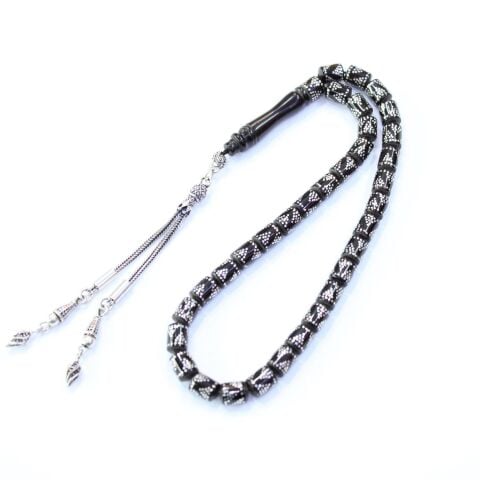 Kapsül Piramit İşlemeli Oltu Taşı Tespih 6,5*8 (mm)