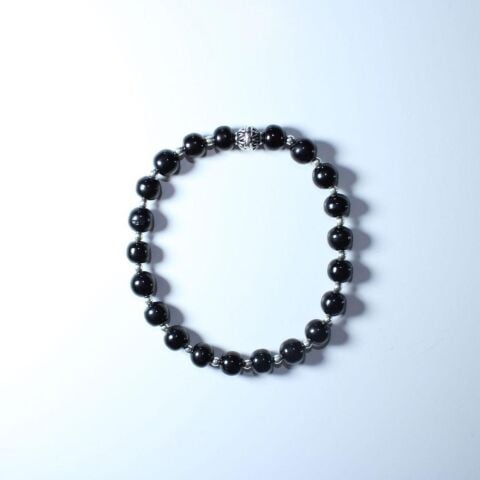 925 Ayar Gümüş İşlemeli Oltu Taşı Bileklik Unisex Model 8,5 (mm)