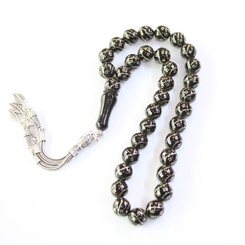 Sarmal 4'lü İşleme Oltu Taşı Tespih 9,5 (mm)