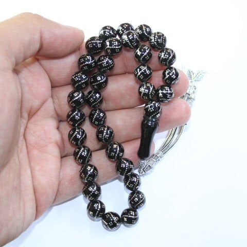 Sarmal 4'lü İşleme Oltu Taşı Tespih 9,5 (mm)