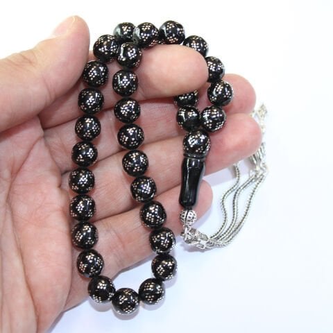 Çoklu Baklava İşlemeli Oltu Taşı Tespih 8,5 (mm)