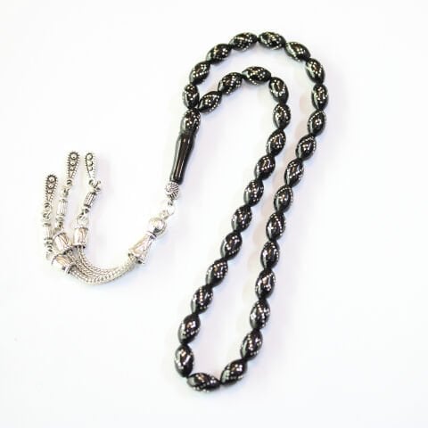 Dörtlü V İşleme Oltu Taşı Tespih 5,5*9 (mm)