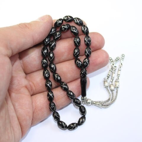 Dörtlü V İşleme Oltu Taşı Tespih 5,5*9 (mm)