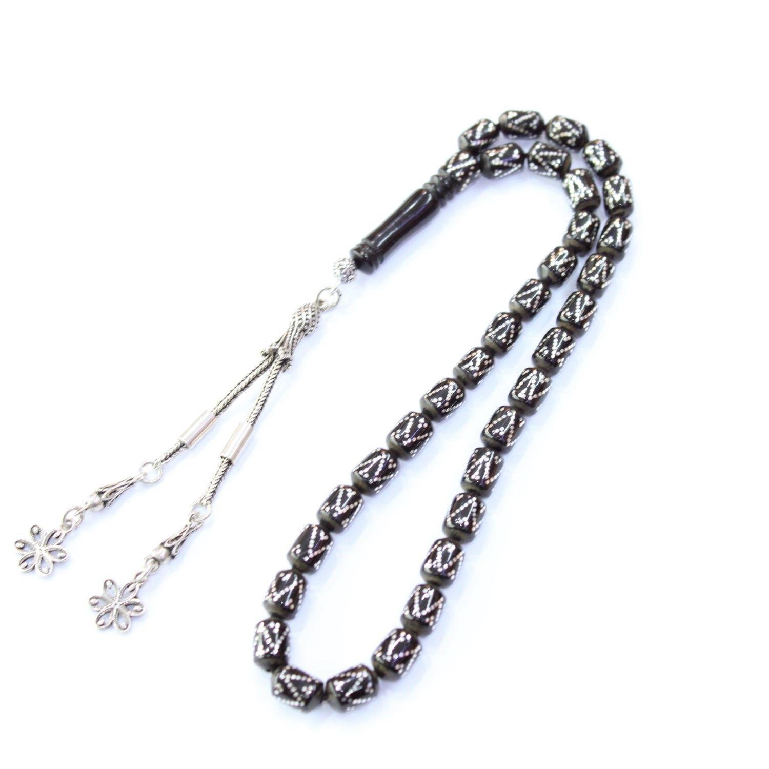 Dörtlü V İşleme Oltu Taşı Tespih 6*9 (mm)