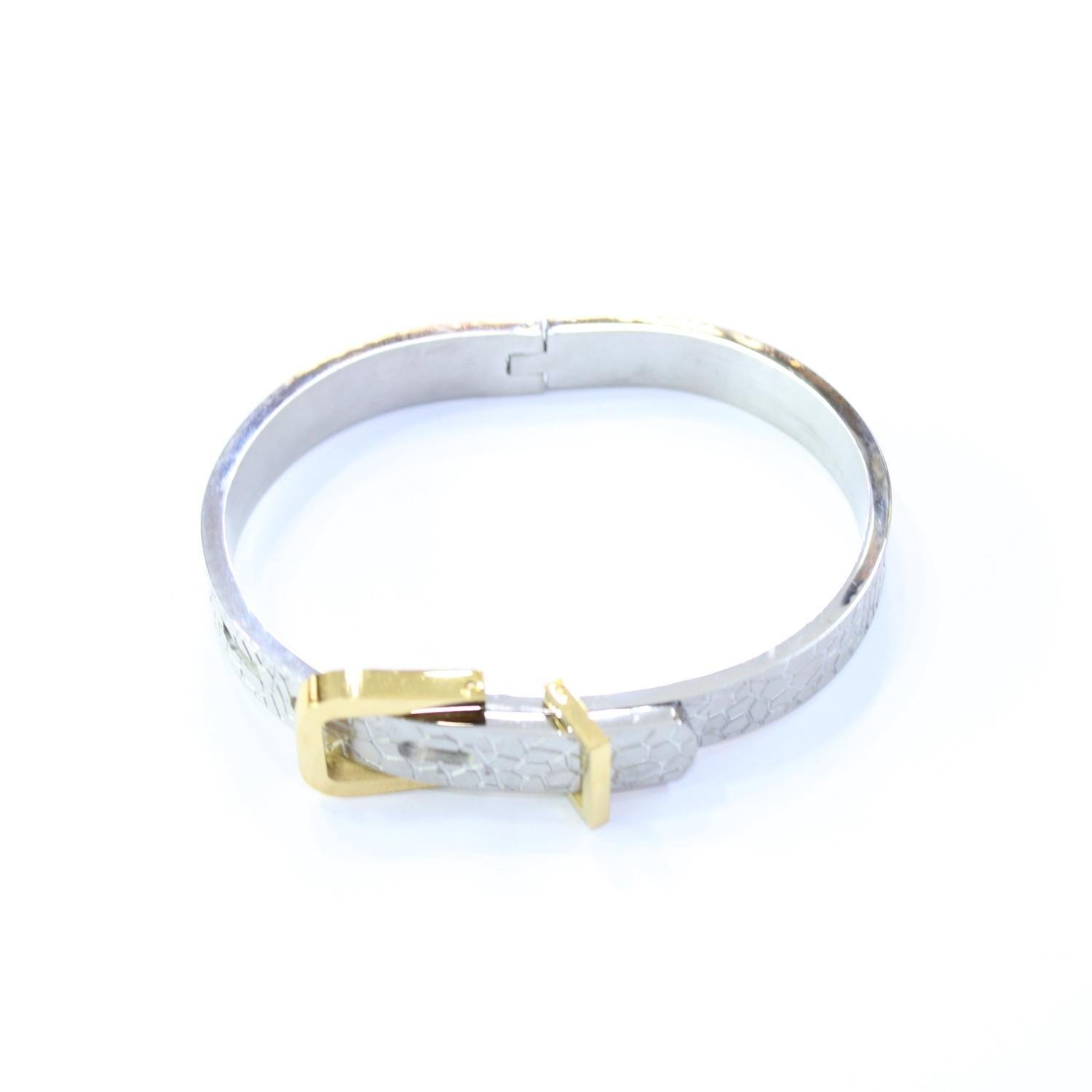 Altın Kemer Tokalı Kelepçe Çelik Bileklik