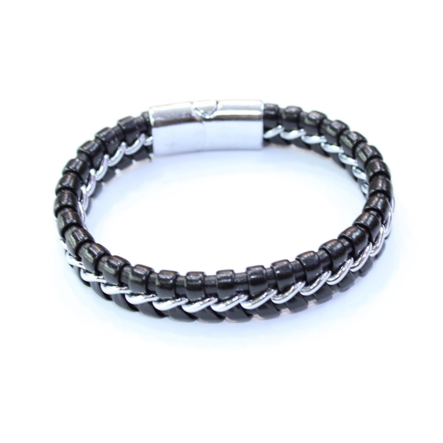 Deri Çelik Tel Detaylı Örme Bileklik