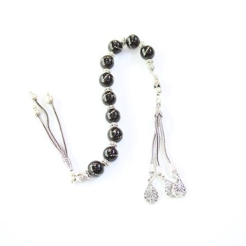 Burgu Dörtlü İşlemeli Zaza Oltu Taşı Tespih