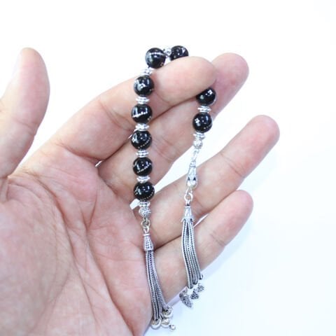 Burgu Dörtlü İşlemeli Zaza Oltu Taşı Tespih