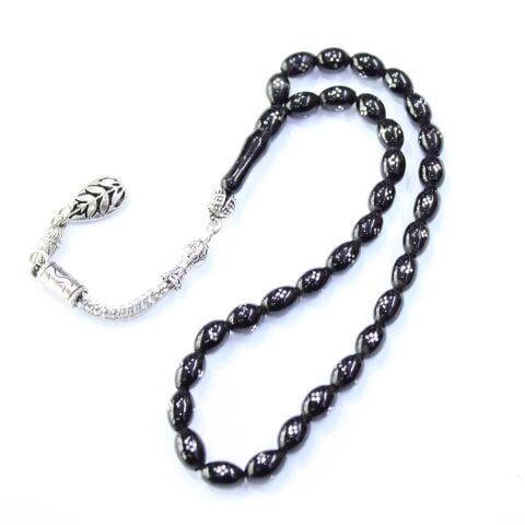 12 li İşleme Oval Oltu Taşı Tespih 5,5*8 (mm)