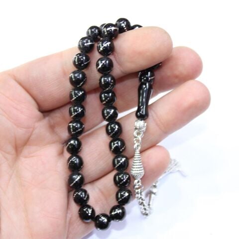 Burgu İşlemeli Oltu Taşı Tespih 7,5 (mm)