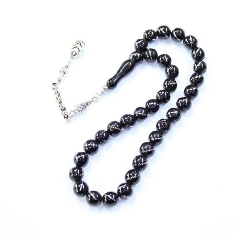 Burgu İşlemeli Oltu Taşı Tespih 8 (mm)