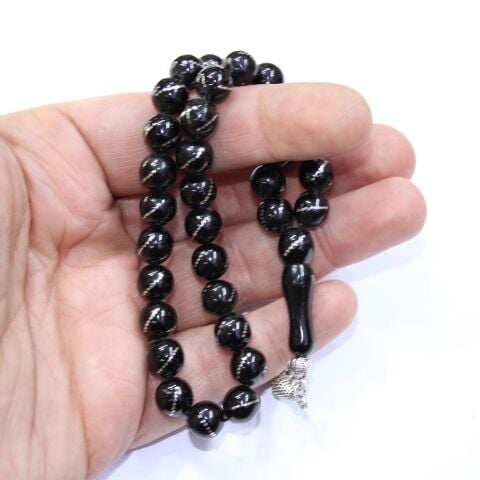 Burgu İşlemeli Oltu Taşı Tespih 8 (mm)