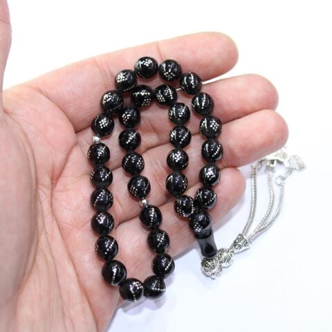 Burgu Baklava İşlemeli Oltu Taşı Tespih 7 (mm)