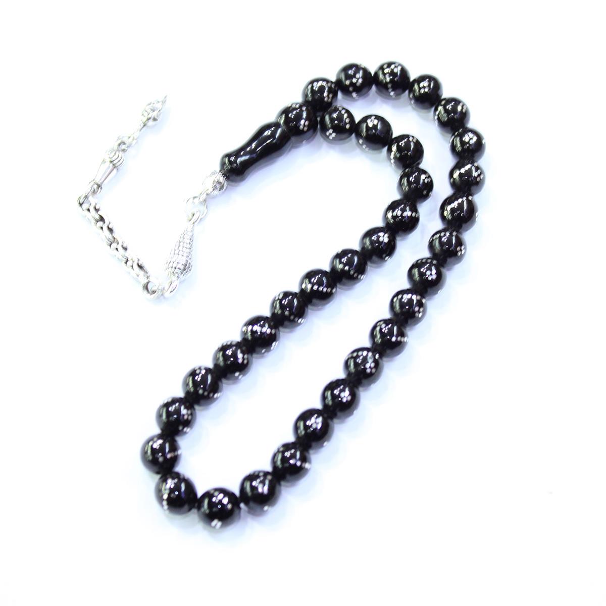 Burgu Dörtlü İşlemeli Oltu Taşı Tespih 7,5 (mm)