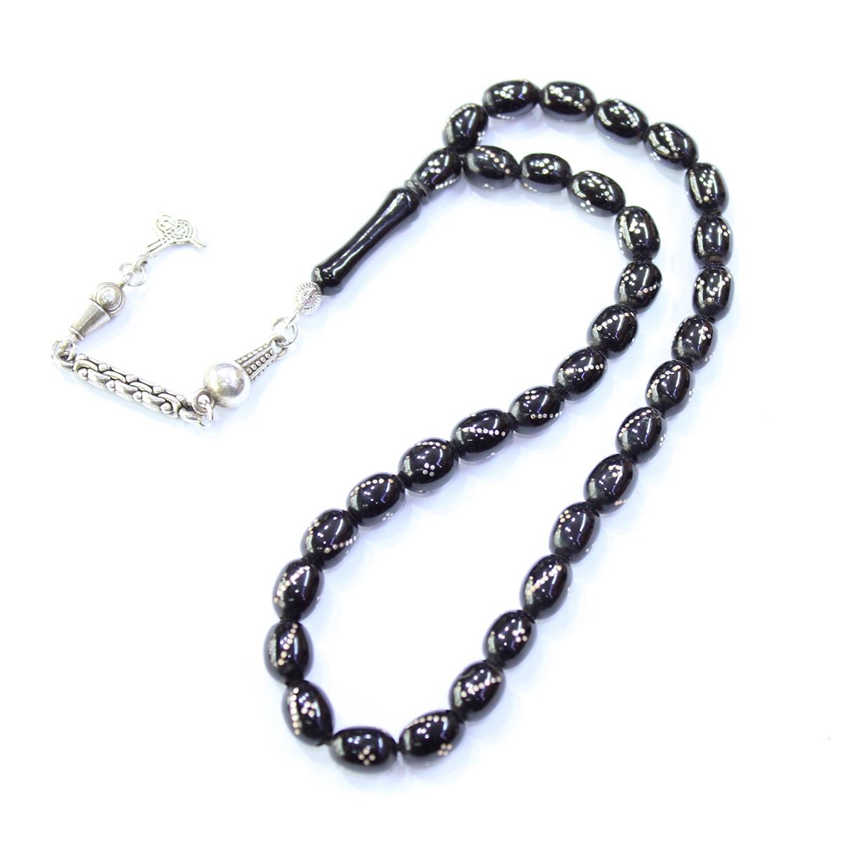 Burgu Dörtlü İşlemeli Oltu Taşı Tespih 6,5*9 (mm)