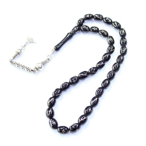 Burgu Dörtlü İşlemeli Oltu Taşı Tespih 6,5*9 (mm)